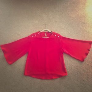 Zara red bell sleeve blouse with shoulder detail